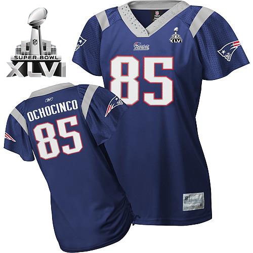 Patriots #85 Chad Ochocinco Blue Women's Field Flirt Super Bowl XLVI Stitched NFL Jersey - Click Image to Close